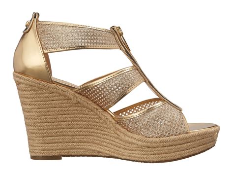 michael kors beige wedges with gold mk on the front|Michael Kors wedge ankle boots.